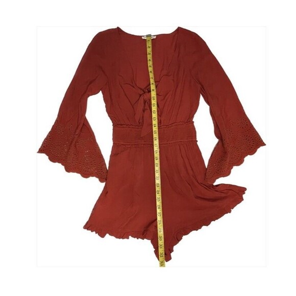 American Eagle Red Tie Front Bell Sleeve Romper Women’s Size Small - Picture 6 of 12